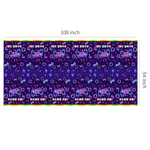 Video Game Party Tablecloth Decorations, Neon Glow Theme, 3 Pack | Disposable Neon Glow Level Up Game On Birthday Party Supplies Table Cover, 54in x 108in