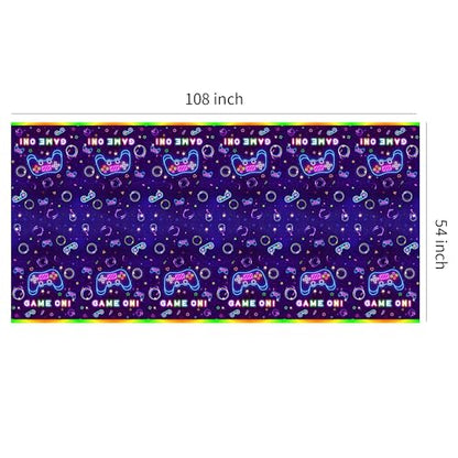 Video Game Party Tablecloth Decorations, Neon Glow Theme, 3 Pack | Disposable Neon Glow Level Up Game On Birthday Party Supplies Table Cover, 54in x 108in