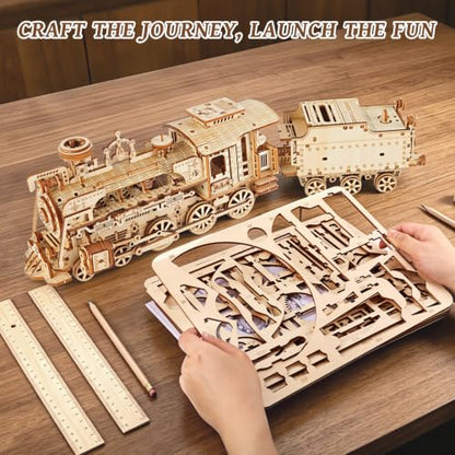 3D Wooden Puzzles for Adults, DIY Steam Train Model Building Kit | 268Pcs Creative Craft & Model Kits for Adults, DIY Assembly Puzzle Desk Decor, Holiday Gift for Xmas, Teens Men 14+ - style: Steam Train