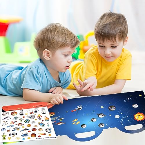 ASTARON Reusable Sticker Book for Toddlers, 88 Pcs Space Stickers Road Trip Activities Car Airplane Activities Travel Toys for Kids, Kids Quiet Time Activities (2-6 Age) - style: Space