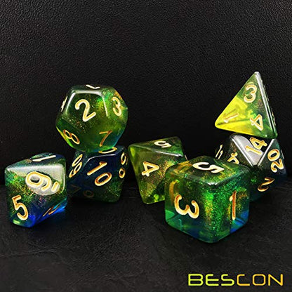 Bescon New Moonstone Dice Azure Stone, Polyhedral Dice Set of 7 - color: Azure Stone