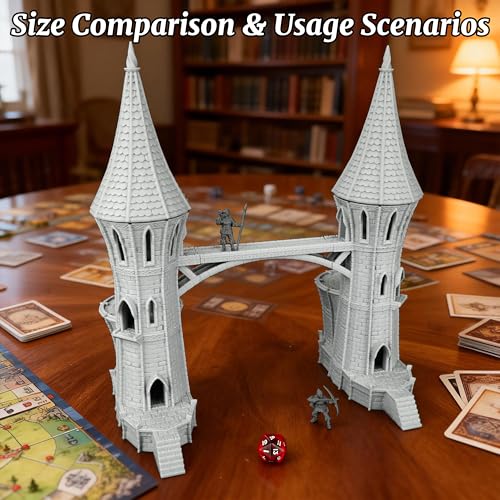 RPG Terrain TTRPG Gothic Sky-Bridge - 25mm Scale Unpainted Twin Spires with Connective Archway, Massive Stone Tower Scenery for Dungeons and Dragons & Wargame - City Building 4 (AF1104 J) - color: Af1104 J City Building 4