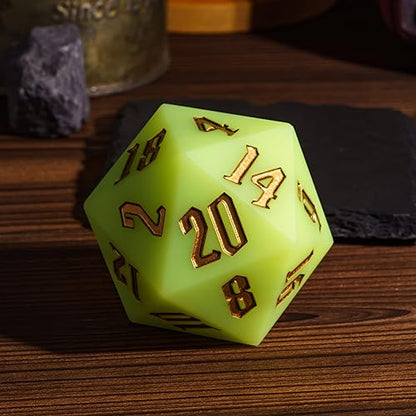 55mm Silicone D20 DND Dice, Large D20 Single 20 Sided Dice | Glow-in-the-Dark D20 Giant Dice with Gift Box for Dungeons and Dragons RPG Bar Pub Club Party Games (Olivine/Gold) - color: Olivine/Gold