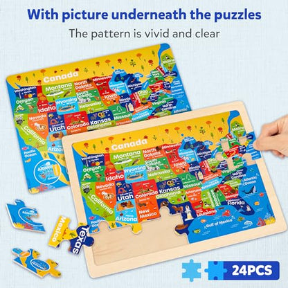 SYNARRY Large US World Earth Solar System Wooden Puzzles for Kids Gift Box(12.2 * 9.4 in), Puzzles for Toddlers 3-5, Wood Puzzles for Kids Ages 4-6, Easter Basket Stuffers Gifts for Kids - style: US World Earth Solar System