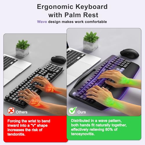Wireless Keyboard and Mouse Combo, Full Size Ergonomic Wave Keys(Purple-B) | 2.4G Ergonomic Keyboard with Wrist Rest, Phone Holder, 3-Level DPI Silent Mouse with 6-Buttons, for Windows/Mac OS/Laptop/PC - color: Purple Black