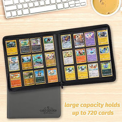 Trading Card Binder, Card Collection Binder Album Folder with 720 Side Loading Pockets, 12 Pocket Trading Card Album Folder for TGC,MTG, Baseball Cards, Yugioh - color: Grew720
