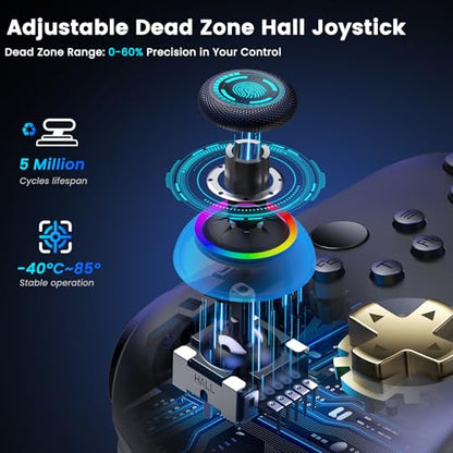 Wireless PC Gaming Controller - Hall Effect Joystick - No Drift, 2.4G & Wired 1000Hz Polling Rate, Remappable Buttons, Turbo & Vibration, Bluetooth Gamepad for PC/Switch/iOS/Android with Charging Dock - color: Black