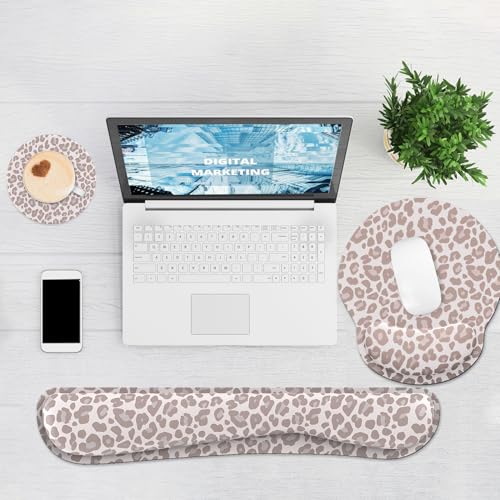 Ergonomic Mouse Pad with Wrist Rest and Keyboard Wrist Rest, Mousepad and Wrist Rest for Computer Keyboard, Pain Relief, Non-Slip Rubber Base, Mouse Pad with Wrist Support for Gaming, Leopard - color: Leopard