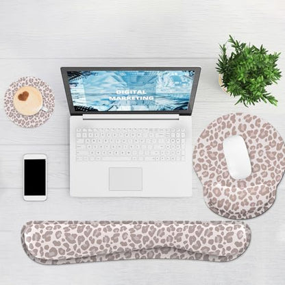 Ergonomic Mouse Pad with Wrist Rest and Keyboard Wrist Rest, Mousepad and Wrist Rest for Computer Keyboard, Pain Relief, Non-Slip Rubber Base, Mouse Pad with Wrist Support for Gaming, Leopard - color: Leopard