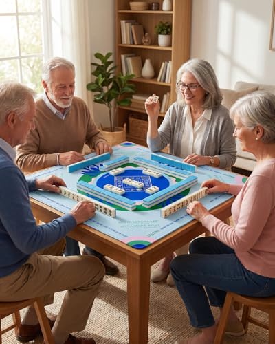 Mahjong Mat for Table, American Mahjong Mat with Rules, 32x32 Inch | Rubber Non-Slip Mah Jong Mat, Noise Reduction Table Cover Accessories for Mahjong, Poker, Board Games, Dominoe - color: Blue-green