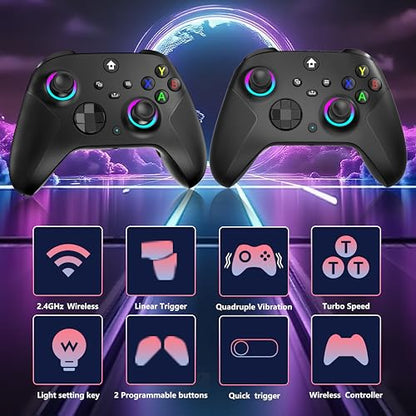 YUYIU Wireless 2.4GHz Controller with 7 Colors RGB Light for Xbox Controller, Xbox One Series X|S,Consoles,Steam PC Windows, with 1000mAh Battery/Hall Effect Sticks/Turbo/Programmable, 3.5mm Audio Jack (BLACK) - color: BLACK