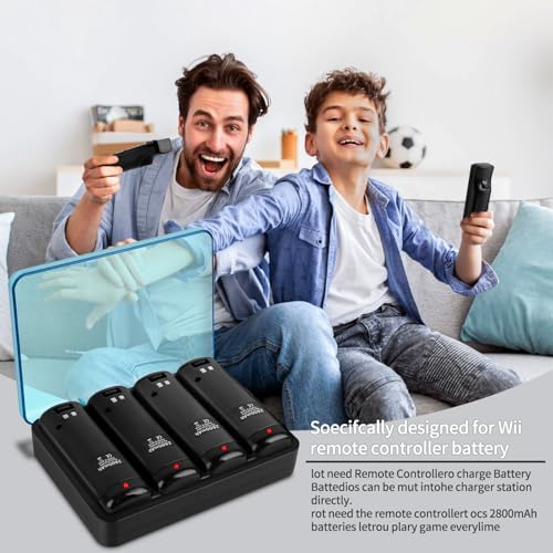 Wii Remote Battery Charger,4 in 1 Charging Station with 4 Pack 2800mAh Rechargeable Battery,USB Cable for Wii/Wii U Remote Controller (Black) - color: Black