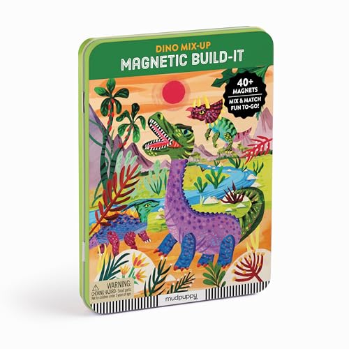 Mudpuppy Dino Mix-Up – Magnetic Build-It Travel Friendly Game with Illustrated Prehistoric Background Scenes Including 2 Dino Characters and Over 40 Mix and Match Magnets for Children Ages 4 and Up - style: Dino Mix-Up