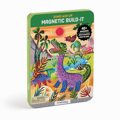 Mudpuppy Dino Mix-Up – Magnetic Build-It Travel Friendly Game with Illustrated Prehistoric Background Scenes Including 2 Dino Characters and Over 40 Mix and Match Magnets for Children Ages 4 and Up - style: Dino Mix-Up