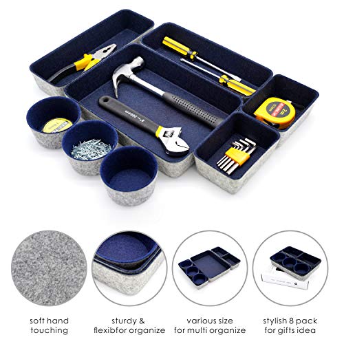 Welaxy 8pc office desk drawer organizer tray felt Storage bins Shallow Navy - color: Navy
