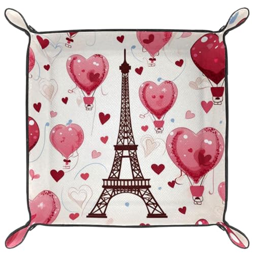 Eiffel Tower Hearts Dice Tray PU Leather Dice Rolling Tray Folding Dice Holder for Dice Games, Like RPG, DND and Other Table Games - color: Multi 7