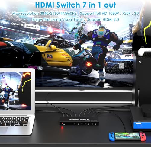 7 Way HDMI Switch 4k@60Hz HDMI Switcher 7 in 1 Out HDCP 2.0 Manual HDMI 2.0 Hub Supports 3D Compatible with Nintendo Switch/Switch OLED/Xbox/ PS5/4/3 Blu-Ray Player Fire Stick Roku Apple TV Chromeca - size: HDMI Switch 7 Port 4K