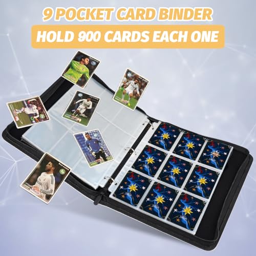 900 Pockets Round Ring Trading Card Binder, 9-Pocket Clear Zipper Card Album with Wrist Strap, Holds 900 Standard TCG & Sports Cards, Not Fit Top Loaders (Carbon White) - color: 9 Pocket 900 Carbon White