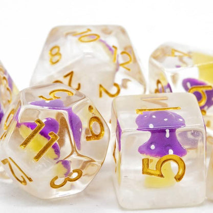 Sage's Portal Familiars and Reagents Resin DND Dice Set Polyhedral Dice Set for Dungeons and Dragons RPG Tabletop TTRPG (Purple Magic Shrooms) - color: Purple Magic Shrooms