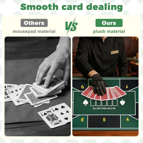 Poker Table Topper 70"x35" Poker Mat for Table Non Slip Rubber Backing Blackjack Mat with Carry Bag for Home Poker Card Game Night Up to 10 Players (Green with White Edges) - color: Green With White Edges