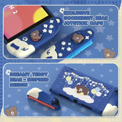 PlayVital Good Night Bear Dockable Case for Nintendo Switch 2 with Stand | Split Design Silicone Joycon Grips, PC Console Hard Shell, 2 Joystick Caps | Cute Protective Cover Bundle – Midnight Blue - color: Blue