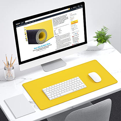 Dapesuom Large Mouse Pad, Extended Gaming Mouse Mat with Stitched Edges, Full Size Desk Mats with Non-Slip Base, Computer Big Desktop Keyboard Pad for Gamer, Laptop, Office, 23.6 x 11.8 in, Yellow - color: Apricot Yellow, size: 23.6L x 11.8W inches