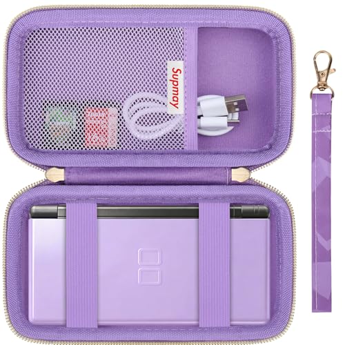 Supmay Hard Carrying Case Compatible with Nintendo DS Lite NDSL, Gameboy Advance Games Storage Holder Travel Bag with Mesh Pocket for USB Charging Cable, Stylus, Earphones, Game Cartridge, Purple - color: Purple Cube