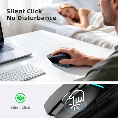 Uineer Ergonomic Wireless Mouse, 6 Adjustable DPI Up to 12800, 3-in-1 Multi Connection(BT5.0& Wired &2.4G Wireless Programmable Silent Click Bluetooth Mouse for Laptop PC Gaming Office