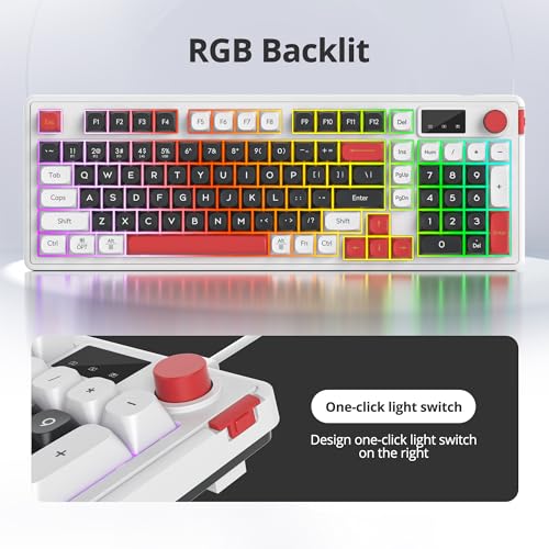 RGB Mechanical Feel Membrane Wireless Keyboard, Wired/Bluetooth/2.4G Silent ABS Ball Cap Gasket Structure Gaming Office Keyboard for PC/Mac/Win (98 Black) - color: 98 Black