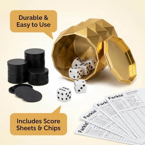 BLUE DRAGON Farkle Classic Dice Game Set, 3-in-1 Family Game, 6 Dice Kit | Kids & Adults 8+, Classic/Poker/Blackjack Modes, Dice Cup, Score Sheets, 2-6 Players, Travel Game, Party Game, Strategy Game