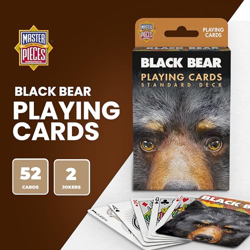 Masterpieces Black Bear Playing Cards Deck - Animal Themed Standard 54 Card Deck, Unique Black Bear Face Cards & Jokers, Retro Style, for Families & Adults - style: Black Bear