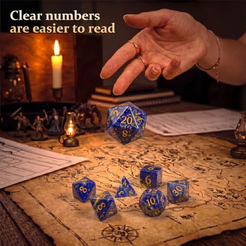 Frosted Shattered Resin DND Dice Set, 7 Piece Polyhedral for Dungeons and Dragons, ICY Cracked Design, RPG Tabletop Games (Lapis Lazuli-Gold) - color: Lapis Lazuli-gold