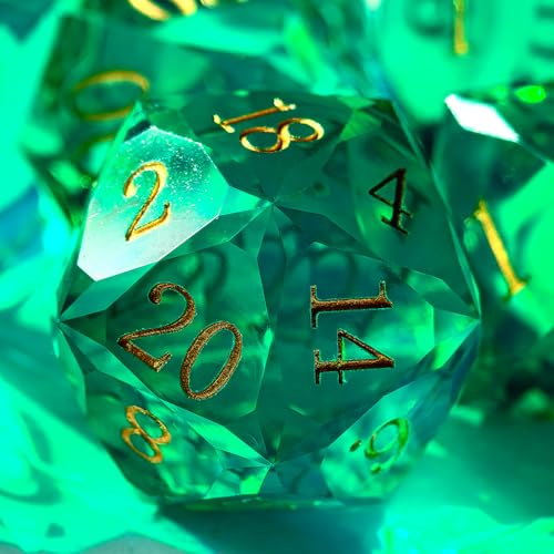 Crystal Multifaceted Polyhedral Dice Set 7 PCS for DND, RPG Tabletop Gaming, Collectors | Tinbox Packing, Gemstone Effect Dice (Crystal Teal) - color: Crystal Teal