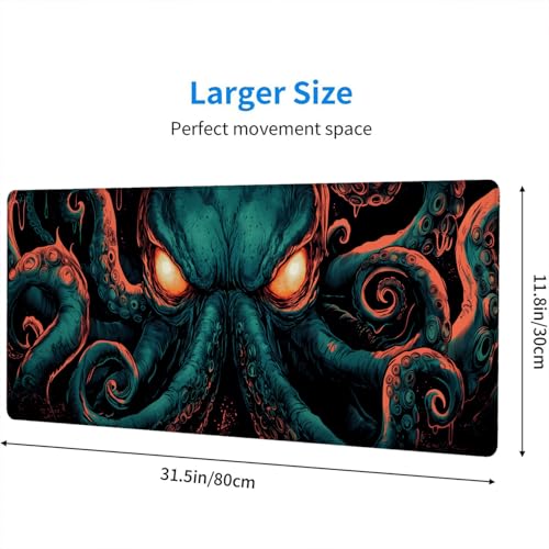 Cthulhu Mouse Pad Mythology Deep Monster Octopus Tentacles Large Gaming Mouse Mat with Stitched Edges,Non-Slip Waterproof Rubber Base Mouse Mat Office Computer Keyboard Laptop Home 31.5"x11.8" - color: Cthulhu, size: 31.5" x 11.8"