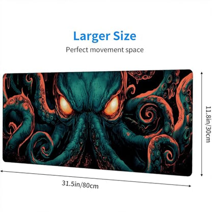 Cthulhu Mouse Pad Mythology Deep Monster Octopus Tentacles Large Gaming Mouse Mat with Stitched Edges,Non-Slip Waterproof Rubber Base Mouse Mat Office Computer Keyboard Laptop Home 31.5"x11.8" - color: Cthulhu, size: 31.5" x 11.8"