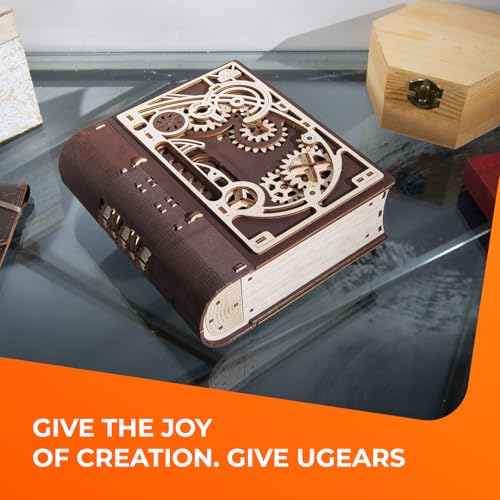 UGEARS Wooden Model Kits for Adults to Build - Book of Secrets 3D Wooden Puzzles for Adults with Steampunk Combination Lock – DIY Mechanical Puzzle Books for Adults – Medium Difficulty 263 Pcs