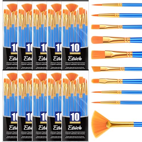 ESRICH Paint Brushes,10Pack-100pcs Paint Brush for Acrylic Painting,Acrylic Paint Brush Set for Oil Watercolor,Body Face Rock Canvas, Small Paint Brushes for Kids Adult Drawing - size: 100p