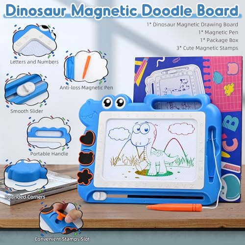 AiTuiTui Magnetic Drawing Board for Toddlers, Dinosaur Doodle Board Toddler Toys, Educational Learning Kids Toys Gifts for 2 3 4 Year Old Boys Girls, Color Sketch Writing Pad Travel Games (Blue) - color: Dinosaur Blue