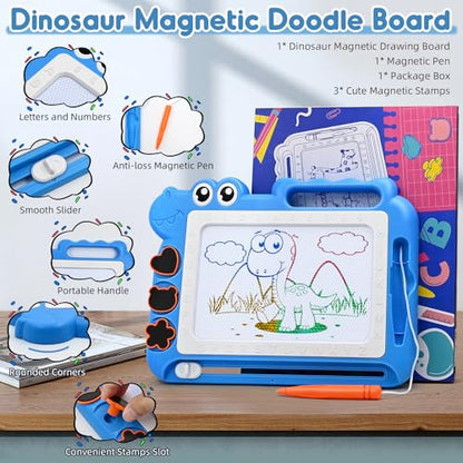 AiTuiTui Magnetic Drawing Board for Toddlers, Dinosaur Doodle Board Toddler Toys, Educational Learning Kids Toys Gifts for 2 3 4 Year Old Boys Girls, Color Sketch Writing Pad Travel Games (Blue) - color: Dinosaur Blue