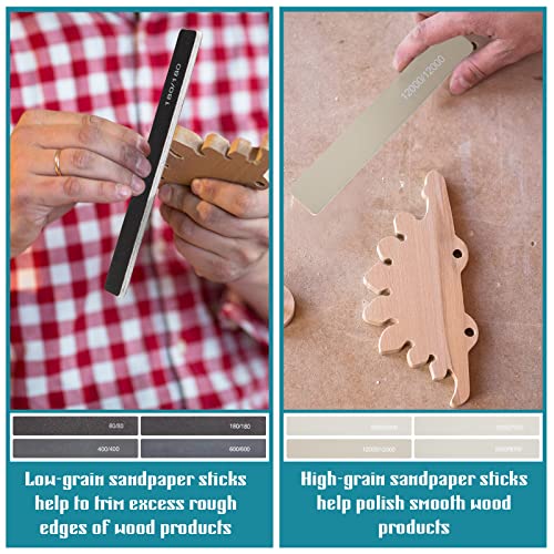 Honoson 20 Pcs Sanding Sticks for Plastic Models 3D Print Polishing Sticks Assorted Metal and Wood Sanding Tools Accessory for Model Craft Amateur Beginner(Low Grits and High Grits,Classic Style) - style: Classic Style