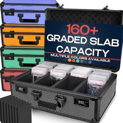 VALUN Carbon Fiber 160+ Graded Card Storage Box; Durable Sports, PSA Card Storage Box - Organizer Slab for Your Collection - For Baseball, Football, TCG, MTG Cards - Slab Case