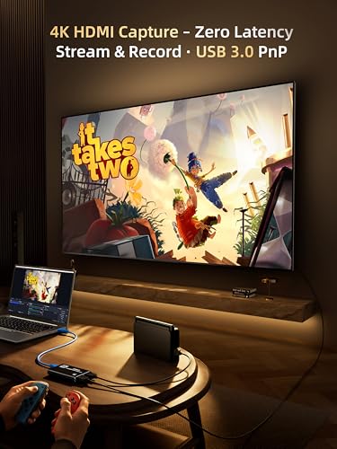 HDMI Capture Card, USB 3.0 1080P 60FPS Video Capture Card with HDMI Loop-Out & Mic Input, Low Latency Game Capture for Streaming, Compatible with PS5/PS4/Xbox/Switch/Camera, OBS Windows Mac - color: black