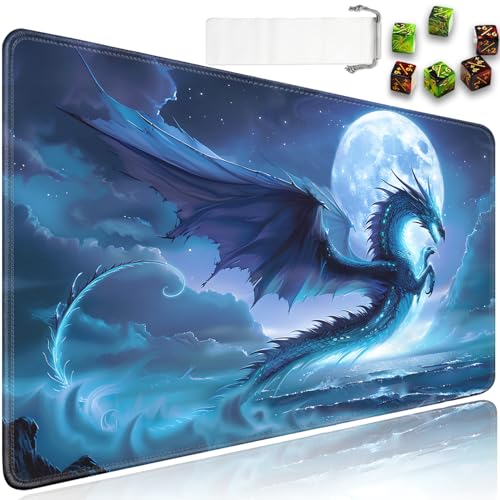 for MTG Playmat + Drawstring Travel Pouch + 6 Dice Counter, for Tabletop Trading Card Game Playmats or Mouse Pad, Anti-Slip Rubber 24 x 14 in, Blue Pterosaur for TCG Playmat (No with Zone) - color: JV-Playmat-6-1-E129