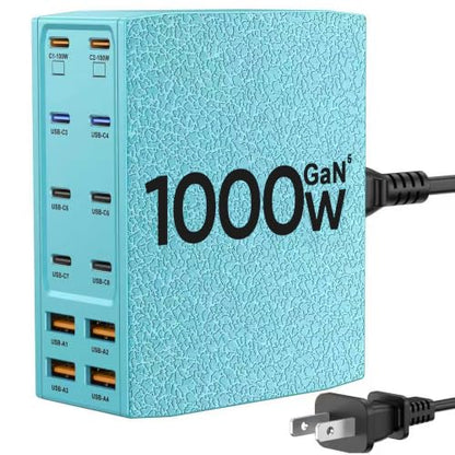 USB Charging Station (1000W),12-Port USB C Charger Block with Dual 100W PD USB-C Fast Charging Station Hub for MacBook Pro/Air/All iPad Phone 17/16 15/14/13/Pro Max/Samsung Galaxy Note(Green) - color: Green