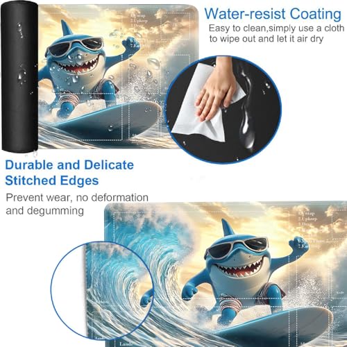 for MTG Card Playmat with Zones-Includes A Storage Bag and 6 Dice, 24 x 14 inches for TCG Playmat with Non-Slip Rubber, Game Mat, Surfing Shark - color: Yux-playmats-2-2A-274