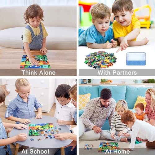 LELEMON Ocean Puzzles for Kids Ages 4-6,Recycling Garbage Truck 60 Piece Puzzles for Kids Ages 4-8,Children Jigsaw Puzzles in a Metal Box,Educational Learning Puzzle Toys for Girls and Boys - color: Recycling Garbage Truck