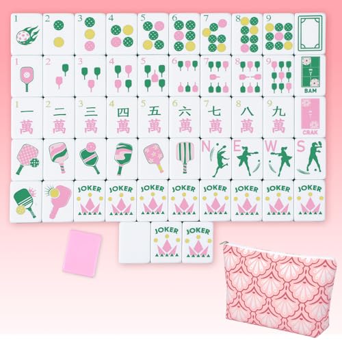Cuffbow Dinkball-Themed Engraved American Mahjong Tile Set 160 Quality White Tiles (1.2 Inch, Tiles Only) Mini American Mahjong Game Set for Ideal Gifts, No Additional Accessories(Dinkball,Pink) - color: Pink, style: Dinkball