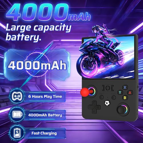 R36MAX 2 Retro Handheld Game Console, 4.5 Inch IPS HD Screen Portable Retro Game Console, 1.5GHz CPU Support 30+ Emulator Console Video Game Console, 4000mAh (Black) - color: Black