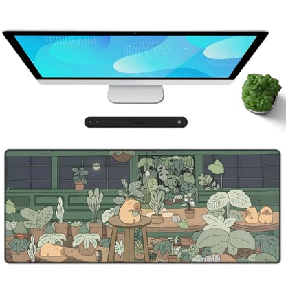 Galdas Gaming Mouse Pad XXL XL Large Long Extended Big Mousepad Non-Slip Rubber Keyboard Mouse Pad with Stitched Edges for Laptop Home Office (31.5x11.8x0.08 Inch) … (Green Window) - color: Green Window