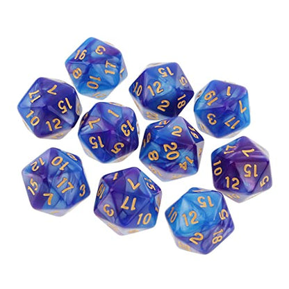 10PCS Polyhedral Dice - D20, 20mm Acrylic, 20 Sided Dice for RPG, MTG, DND, Table Games (Blue Purple) - color: Blue Purple
